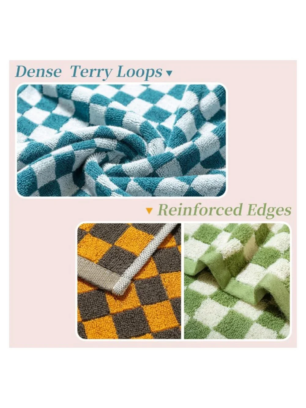 100% Cotton Hand Towels 5 Pack Soft Absorbent Checkered 13x29